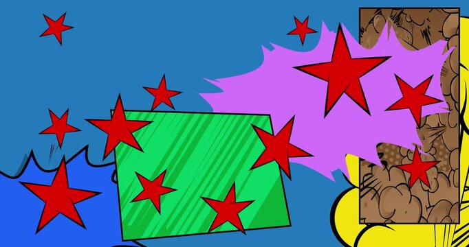 Cartoon background animation, comic book backdrop video. Retro comics pop art design.