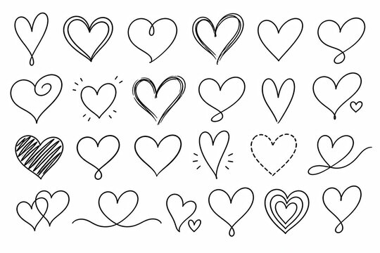 Set of hand drawn heart shapes isolated on a white background isolated on white background