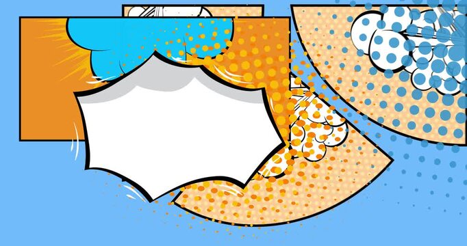 Cartoon background animation, comic book backdrop video. Retro comics pop art design.