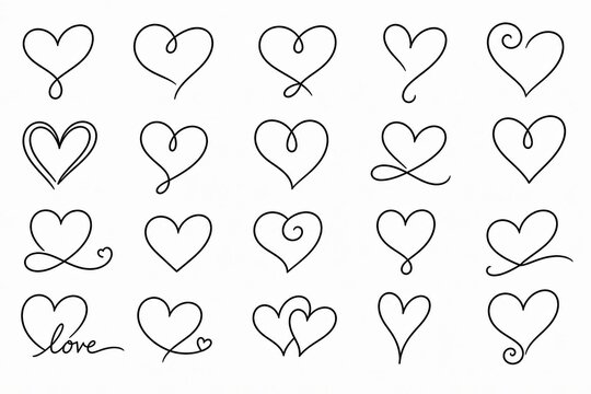 Set of hand drawn heart shapes isolated on white background isolated on white background