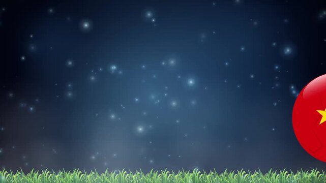 Soccer Ball with China Flag Pattern Bouncing Over Night Grass Field