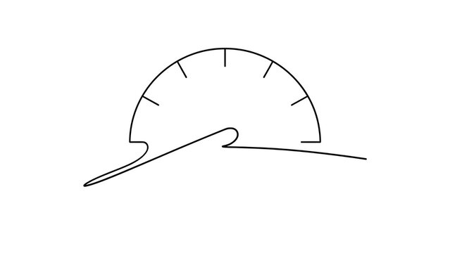 Minimalist line art speedometer white background.