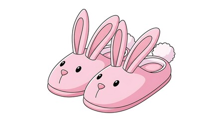 Fototapeta premium Cute pink plush bunny slippers for comfortable home wear