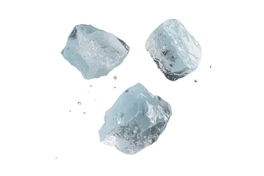 Three pale blue ice chunks with glossy frozen texture