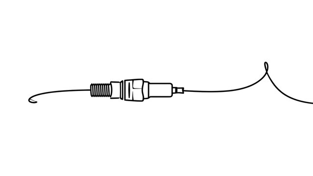 Black spark plug with wire on white background.