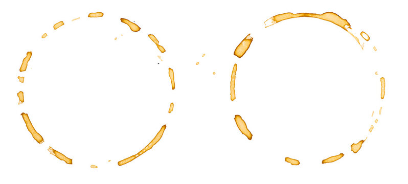 Coffee stains isolated on a transparent background. Royalty high-quality free stock PNG image of Coffee and Tea Stains Left by Cup Bottoms. Round coffee stain isolated, cafe stain fleck drink beverage