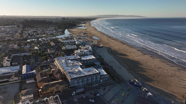 Aerial view of the beach scenery in Pismo Beach, California, USA.