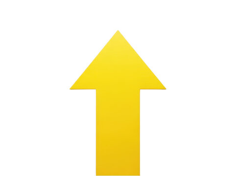 Bright yellow arrow icon pointing up for navigation and web design