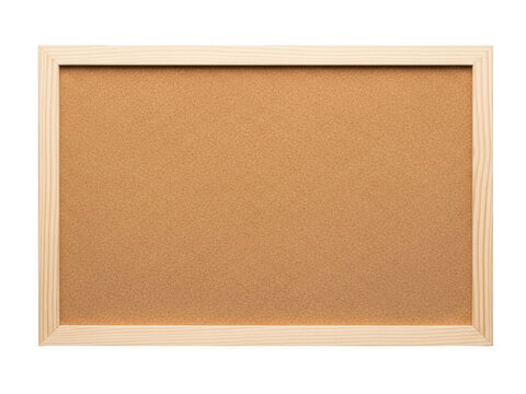 Empty rectangular cork bulletin board with a light wooden frame