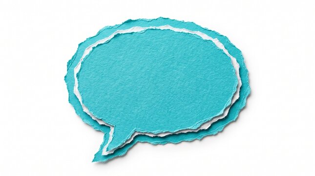 Blue speech bubble made from layers of torn paper