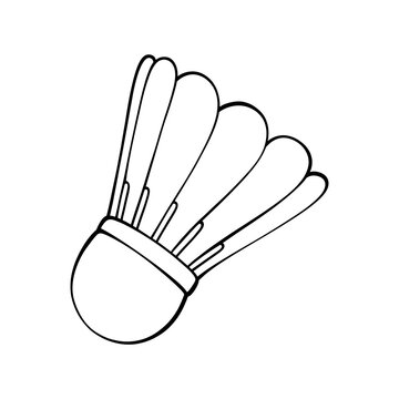 Simple black and white hand drawn shuttlecock line art illustration for badminton sport equipment doodle clip art design element