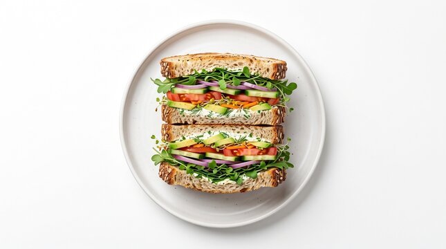Fresh vegetable sandwich with whole grain bread on a plate