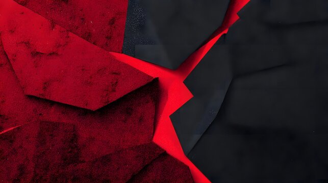 Dark, fractured stones reveal a textured red background in an abstract, high-contrast composition.