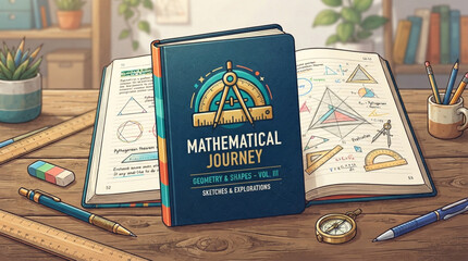 Obraz premium Mathematical journal with geometry tools. Notebook for geometry study and math education.