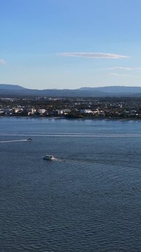 Aerial View of Speedboats Cruising Near South Stradbroke Island