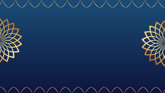 Continuous rotating arabesque golden mandala animation with text placeholder