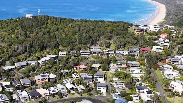 Aerial View of Coastal Houses and Beach in Crescent Head