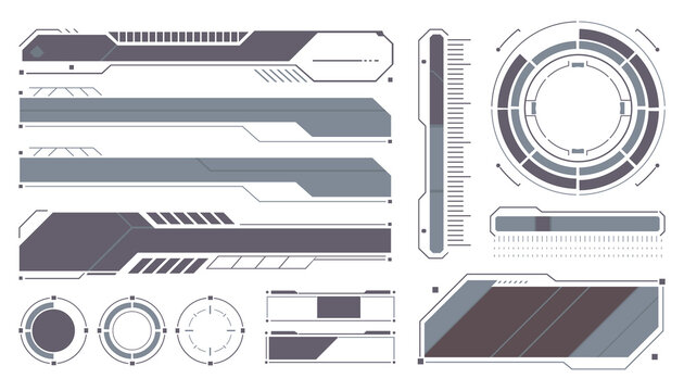 Futuristic Sci-Fi HUD Elements and Cyberpunk Digital Interface Design Vectors