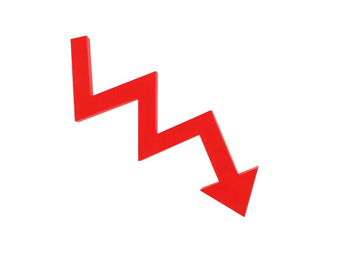 Red zigzag arrow pointing down showing a negative trend or decline