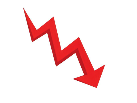 Red zigzag arrow pointing down showing decline or decrease