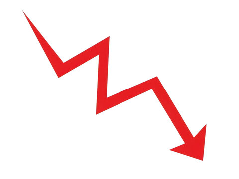 Red zigzag arrow pointing down showing decline or negative financial trend