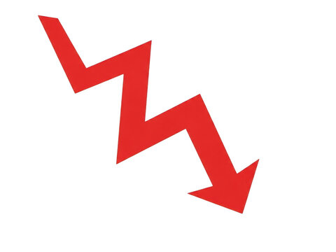Red zigzag arrow pointing down showing decline or negative financial trend