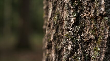 Obraz premium Close up of rough tree bark texture with green moss