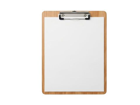 Wooden clipboard with blank white paper sheet