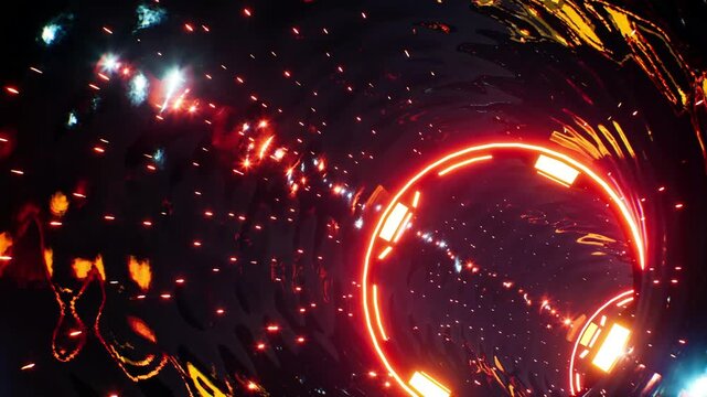 VJ Loop if Glowing Orange Spark Lights Tunnel