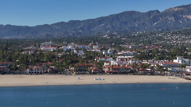Aerial view of the coastal scenery of the beach city of Santa Barbara, California, USA