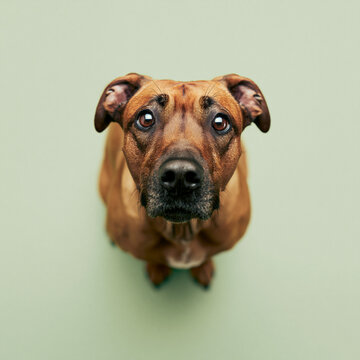Surprised and Shocked Mixed Breed Dog with Wide Eyes Portrait