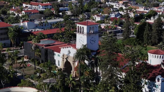 Court house of Santa Barbara, California, USA: Aerial Shot of Urban Architectural Scenery 
