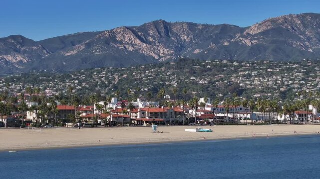 Aerial view of the coastal scenery of the beach city of Santa Barbara, California, USA