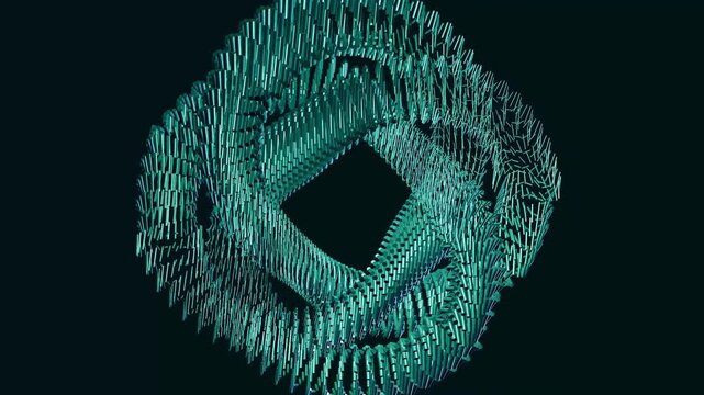 Futuristic mathematical torus knot 3D render with glowing teal light for cinematic animation