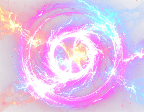 中央で激しく発光する球体を囲む赤と青の炎と煙の対立を描いたアブストラクト背景素材