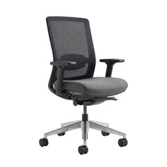 Obraz premium Modern ergonomic mesh office task chair with adjustable armrests as isolated on transparent background