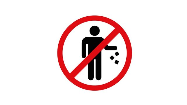 Animated prohibition sign showing person littering, with subtle color change and zoom in effect.