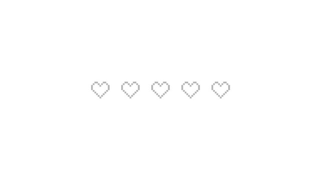8-Bit Pixel Heart Health Bar Dynamic Sequence with Retro Gaming Life Depletion UI in 4K video