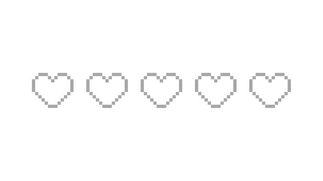 Retro 8 Bit Pixel Heart Health Bar with Red Icon Depletion and Game Over Motion Sequence in 4K video