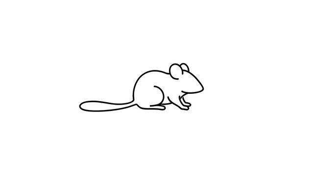 Simple black and white mouse illustration white background.