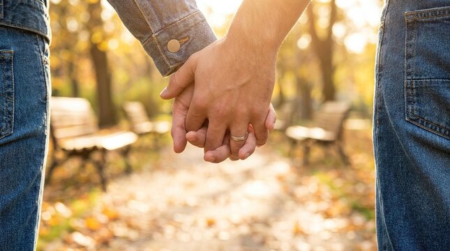 Couple holding hands in park