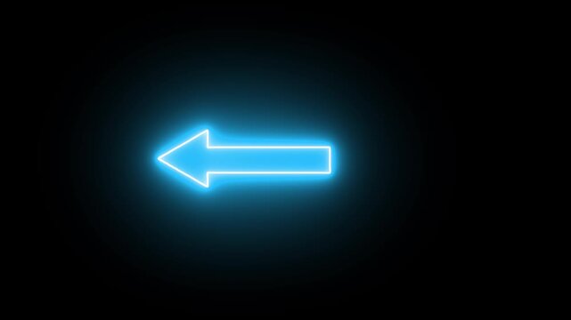 Left directional neon arrow icon animation Leftward arrow animation on black background.