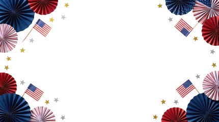 Obraz premium Fourth of july independence day background with patriotic paper fans and american flags independence patriotic