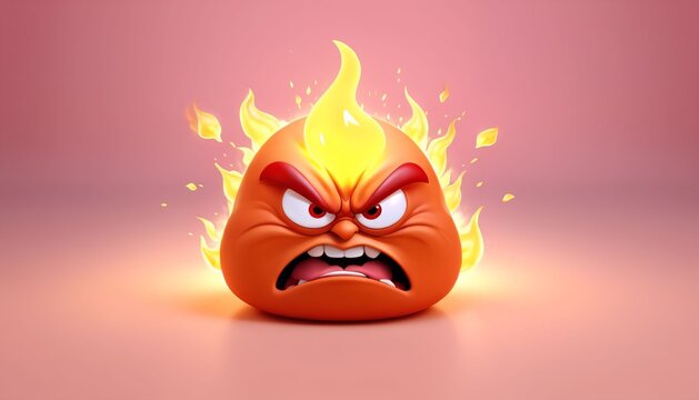 Furious fire mascot expressing anger