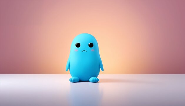 Cute shy blue character standing alone