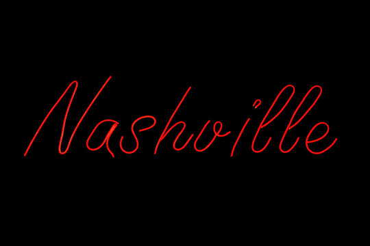 Red neon sign Nashville on black background