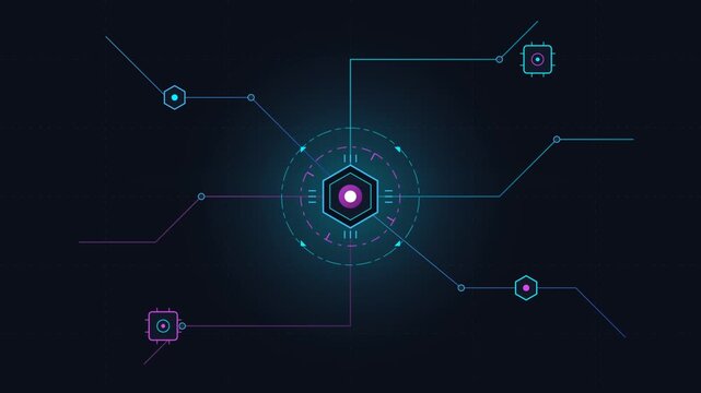 Technology digital circuit background with artificial intelligence neural network interface futuristic cyber data connection processing abstract