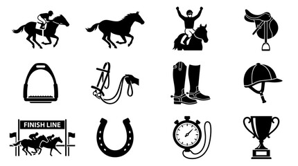 Fototapeta premium Set of horse racing and equestrian sport equipment icons.
