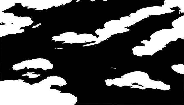 Five distinct cloud shapes set with minimalist style featuring smooth rounded edges with black outline and white fill in monochromatic palette