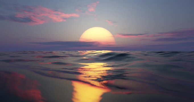 Beach and wave with sunset sky background. Nature and summer concept. 3d render.